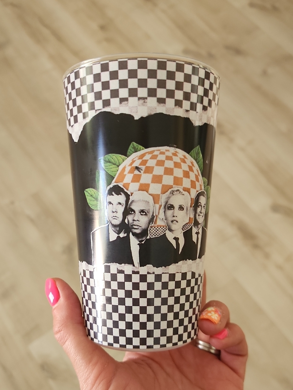 No Doubt Branded Checkerboard Party Cup Sphere Shows Black & White